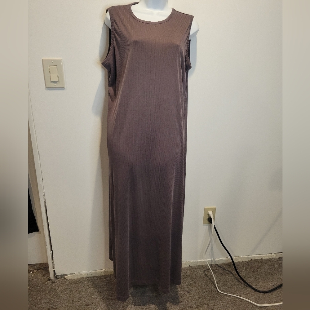J jill size L purple grayish color ribbed knit sleeveless maxi dress - Picture 1 of 6